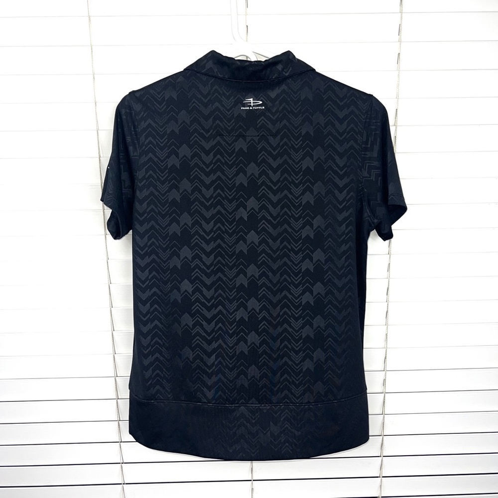⏳|•PAGE & TUTTLE•| Black Print Cool Swing Collared Short Sleeve V-Neck Golf Shir - Picture 3 of 13